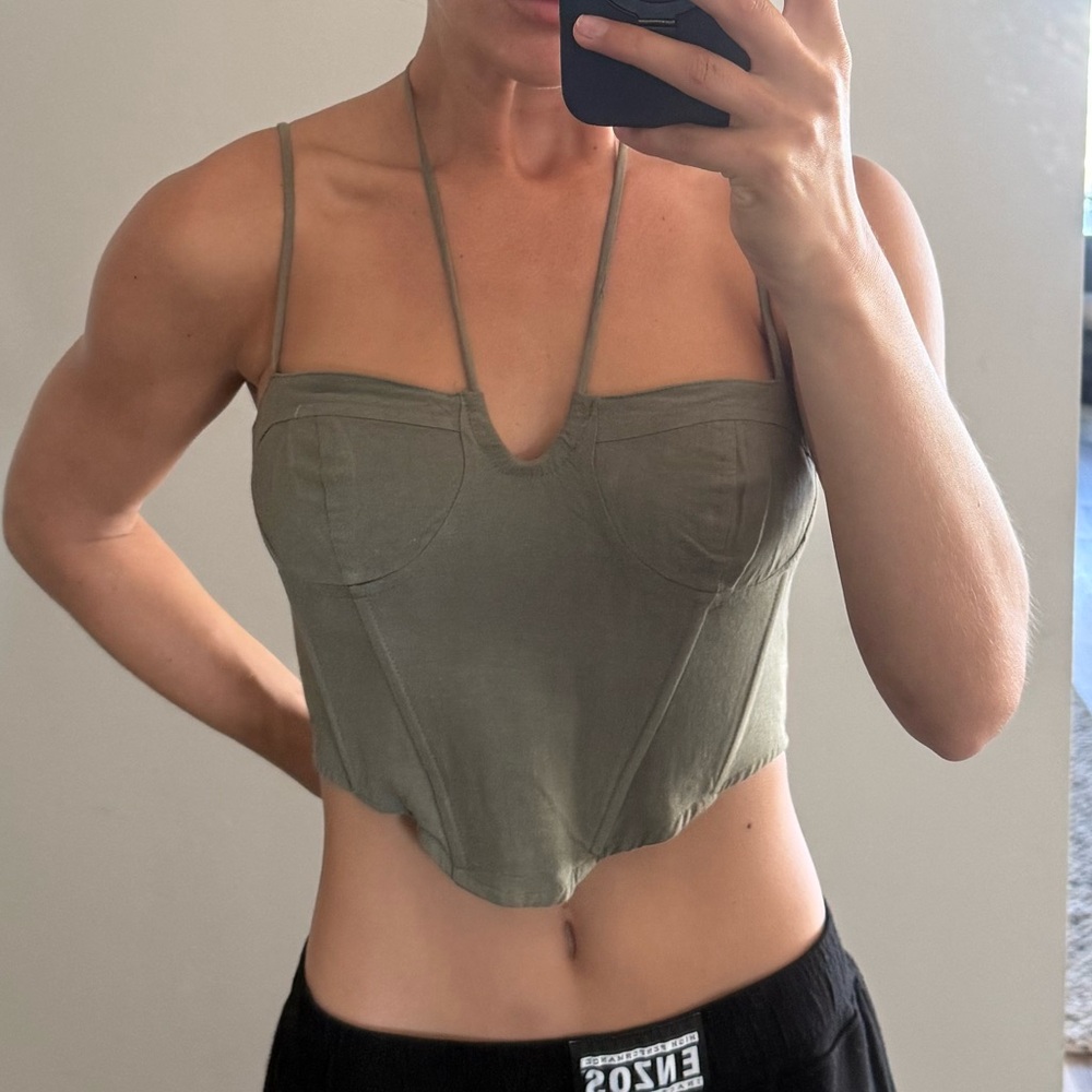 Edit By Nine Olive Green Strappy Bustier Crop Top M